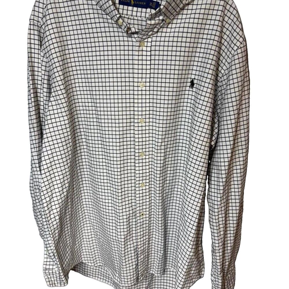 Vintage Polo Ralph Lauren Mens XXL Black Checkered Button Down Long Sleeve Shirt